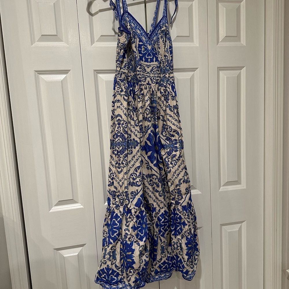 Flying Tomato Blue and Cream Patterned Maxi Dress
